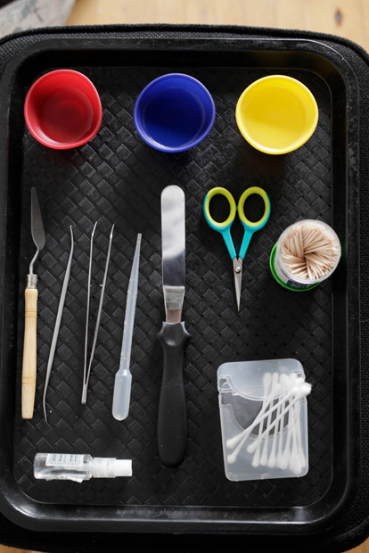 Food Stylist's tool tray on a photo shoot