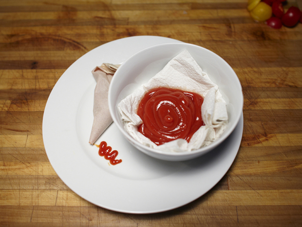 bowl of ketchup and piping bag