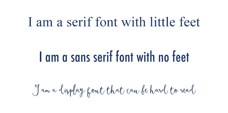 Examples of serif, sans serif and display fonts for pinterest graphics