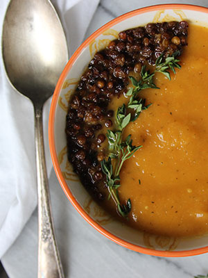 Roasted Carrot Soup With Crunchy Lemon Lentils