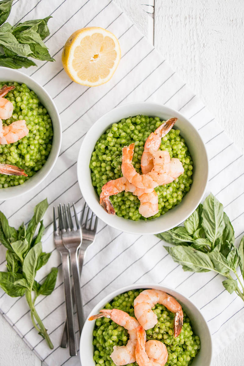 Spinach Pesto Israeli Couscous and Shrimp | My Kitchen Love