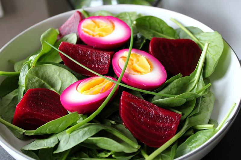 Pickled Egg and Beet Spinach Spring Salad | Dish n the Kitchen
