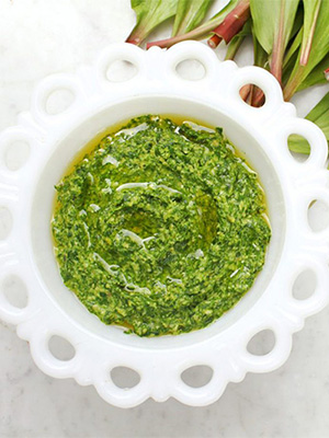 Seasonal Foraged Garlic Scape (Wild Leek) Pesto | Dish n the Kitchen