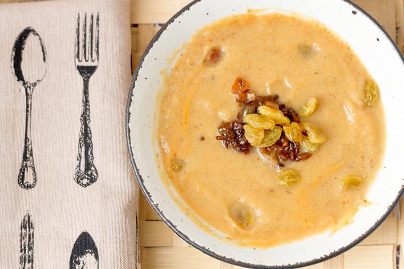 Middle Eastern Spiced Cauliflower Soup with Raisins | At the Immigrant's Table