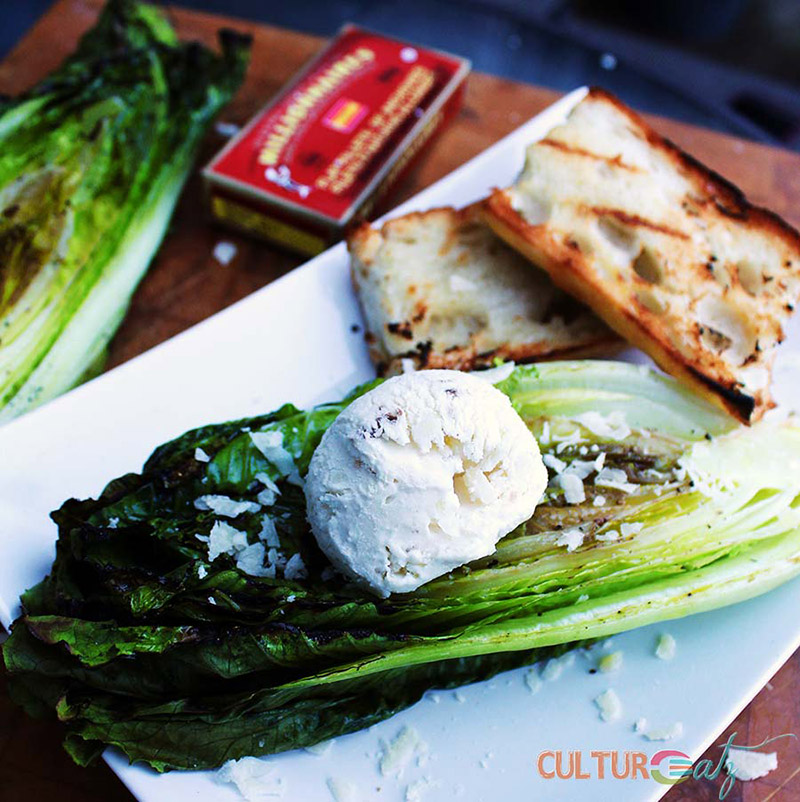Anchovy Ice Cream on Grilled Caesar Salad | CulturEatz