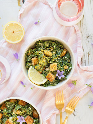 Vegan Kale Caesar Salad with GF Croutons | Justine Celina
