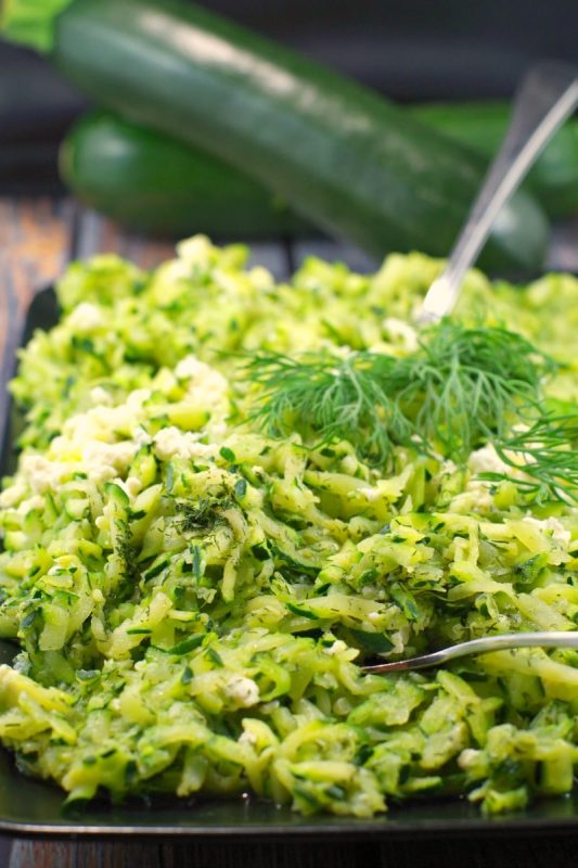 Shredded Zucchini Feta Saute