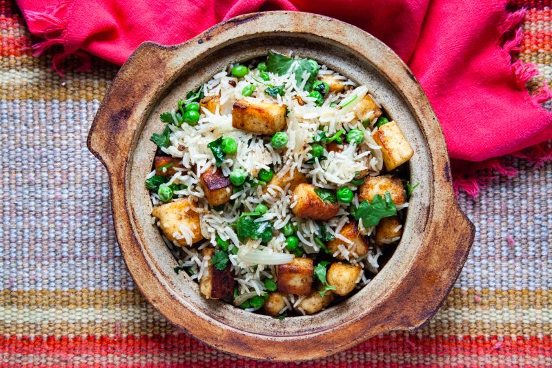 Fragrant Cilantro Rice with Paneer and Peas | Food Bloggers of Canada