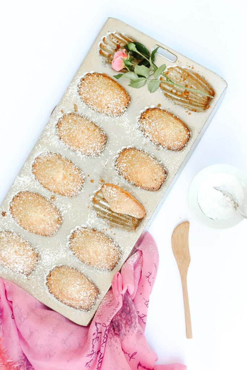 A baking tray of Rosewater French Madeleines