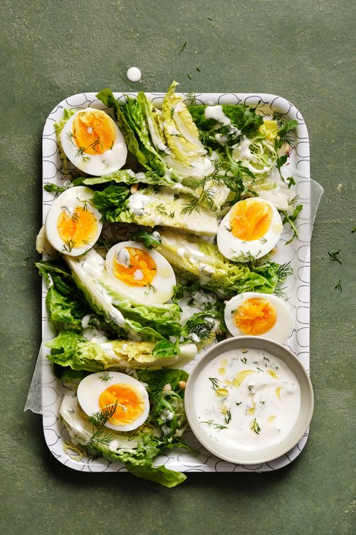 Lettuce with hard boiled eggs