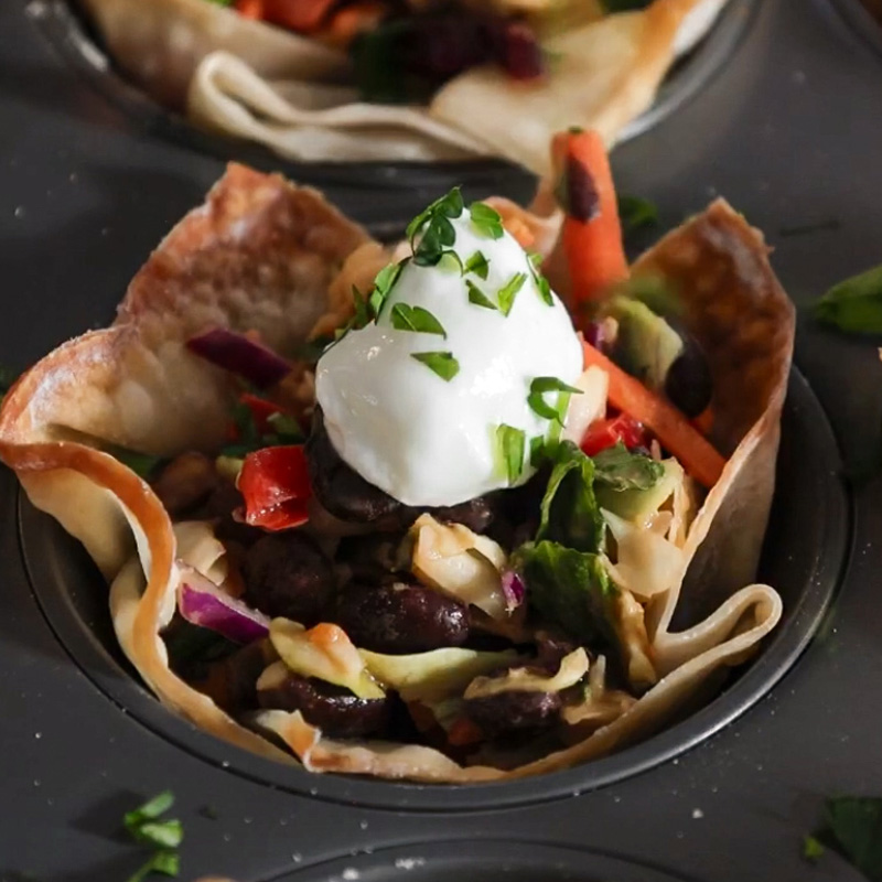 Chipotle ranch black bean fiesta salad cups.