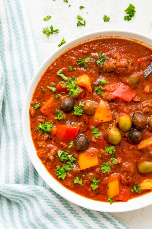 Meat sauce in a bowl.